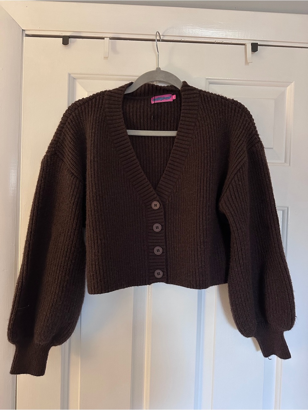 Edited clack ropped Chunky V-Neck Button Cardigan - Brown